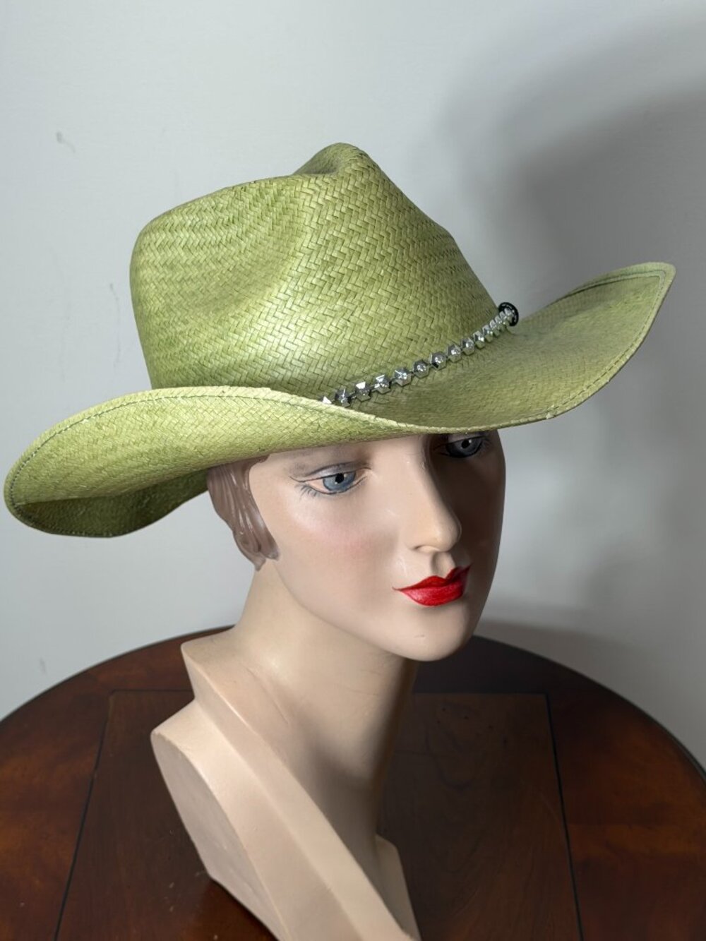 Straw cowgirl western hat in green with bling band by Sliverado Size M
